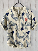 Ogie - Linen shirt with artistic design inspired by vintage fish