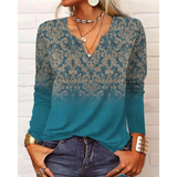 Katharina - Colorful Blouse in Boho Style, Long Sleeves with V-Neck