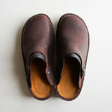 Yani - Men's Leather House Slippers with Orthopedic Support in Brown and Padded Heel