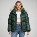 Hooded Puffer Jacket with Faux Fur Trim