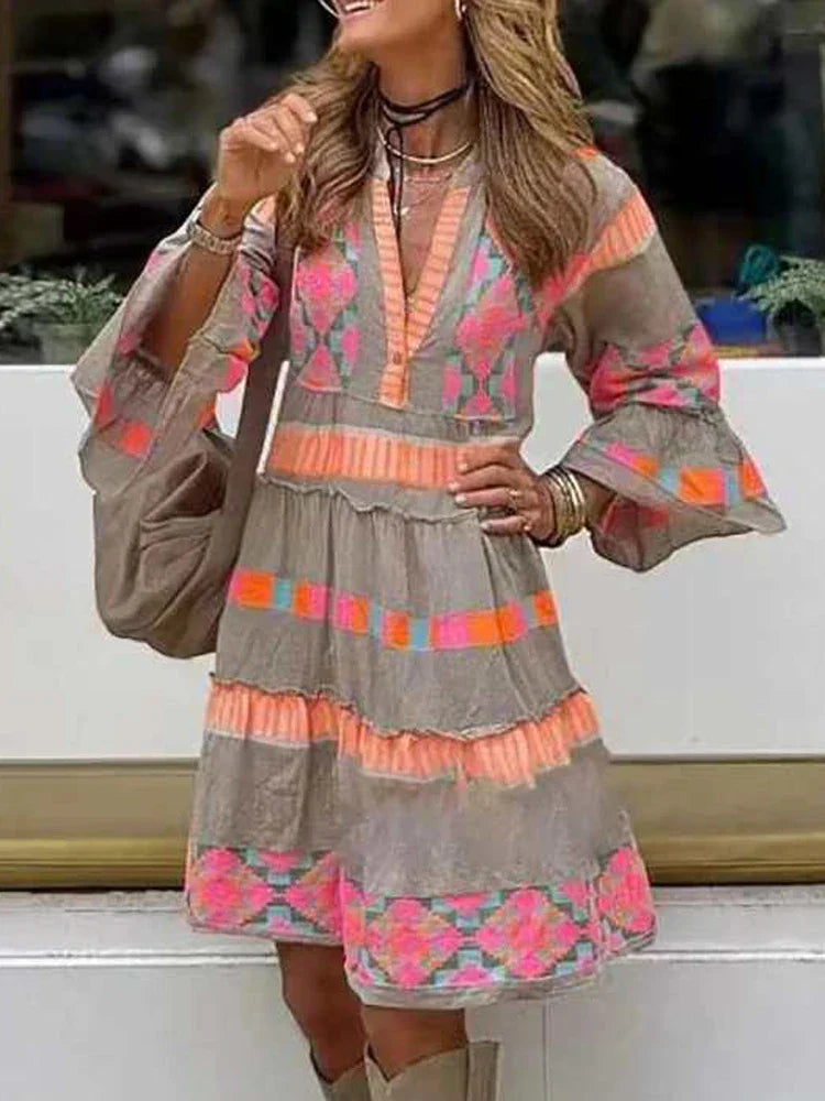 Iris – Hand-Embroidered Dress with V-Neck