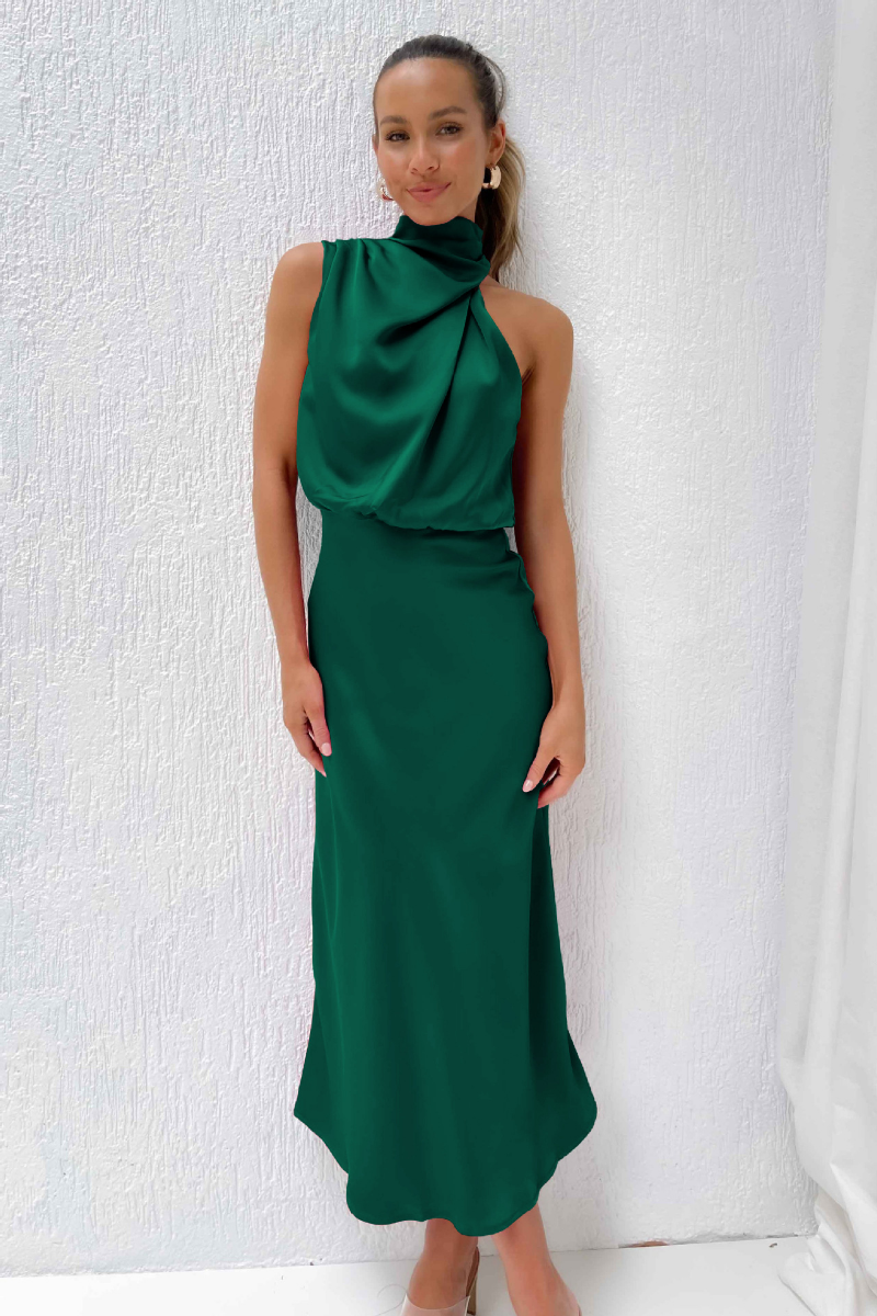 Elianna - Elegant Midi Dress with Asymmetrical Neckline