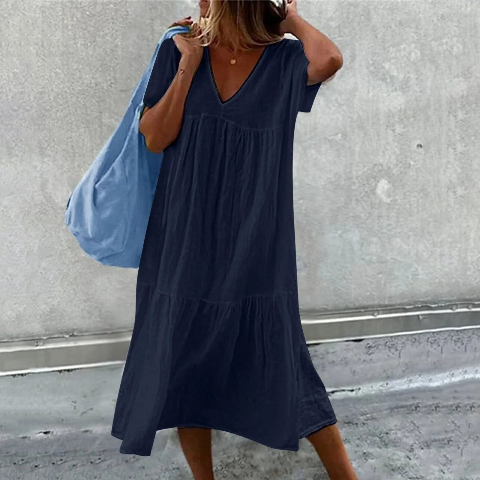 Deanna - Comfortable Dress with V-Neck, Versatile and Pleasant