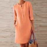 Raquel - Long-Sleeved Dress Made of Cotton and Linen